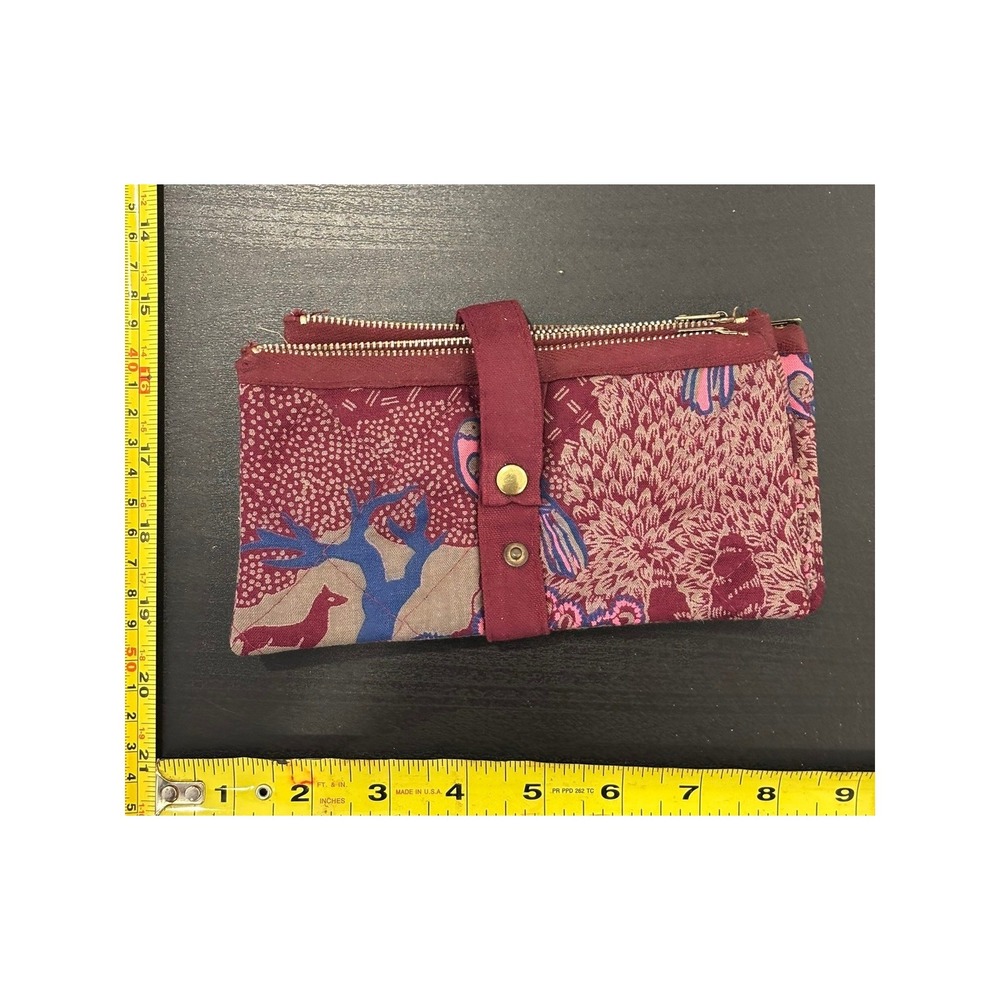 Boho Quilted Fabric Triple Pouch Set Burgundy Woodland Animal Print Organizer
